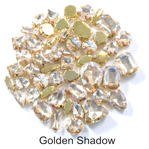 Golden Shadow 50 шт. разноцветные стразы в форме кристалла AB с когтями, Золотое металлическое основание, швейные камни для ювелирных изделий B1138 - Цвет: Golden Shadow