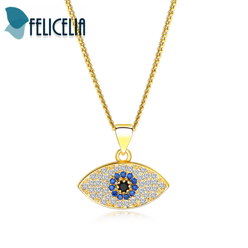 Женские и девичьи ювелирные изделия Felicelia с дизайном Злого Глаза и подвеской из кубического циркония на цепочках серебристого и золотого цвета.