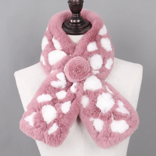 PINK AND WHITE Новинка, Женский вязаный Настоящий мех кролика, шарфы, зима, натуральный мех кролика Рекс, Женский вязаный шарф, шаль - Цвет: PINK AND WHITE