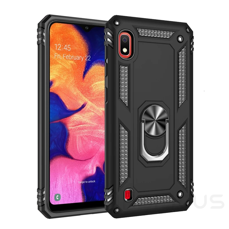 Black Роскошный армированный Мягкий противоударный чехол для samsung Galaxy A10 SM-A105F/DS A105FN A105 силиконовый бампер жесткий чехол с металлическим кольцом - Цвет: Black