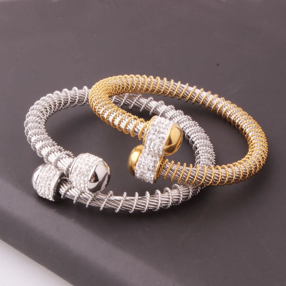 Fashion Rhinestion 316L Stainless Steel Silver Or Gold Wire Twisted Chain Open End Cuff Bangle Mens Womens Bracelet 45G | Украшения и