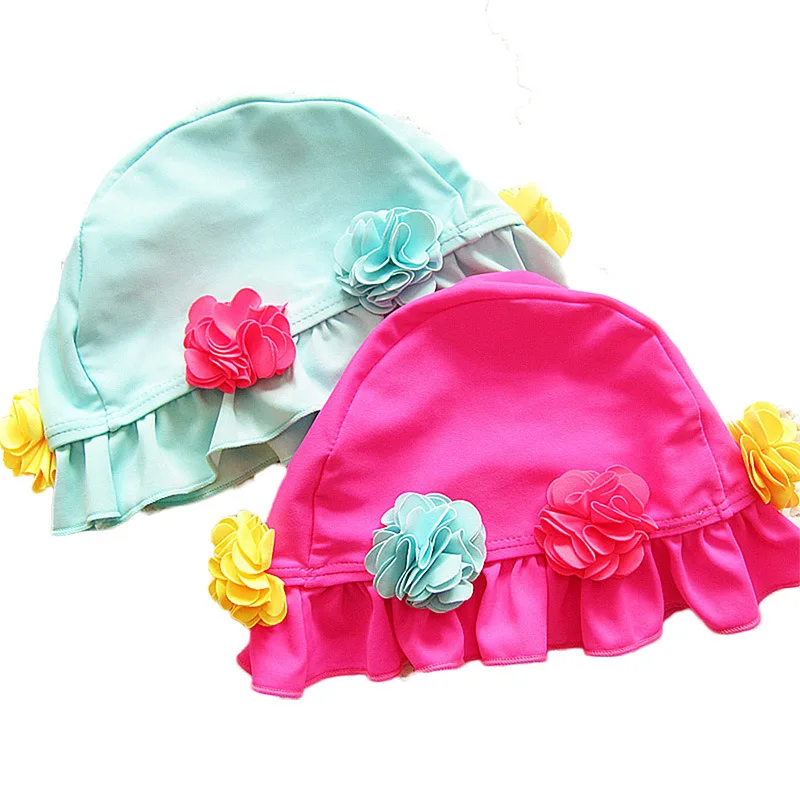 Fghgf 2018 Swim Pool Flower Swimming Cap Hat For Girls Baby Kids Bathing Caps Splice Ear Protection Pink Swimwear | Спорт и