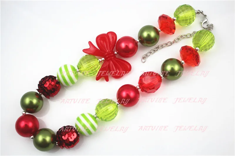 2 шт. бусины с блестками и красным бантом ожерелье для новогодних девочек