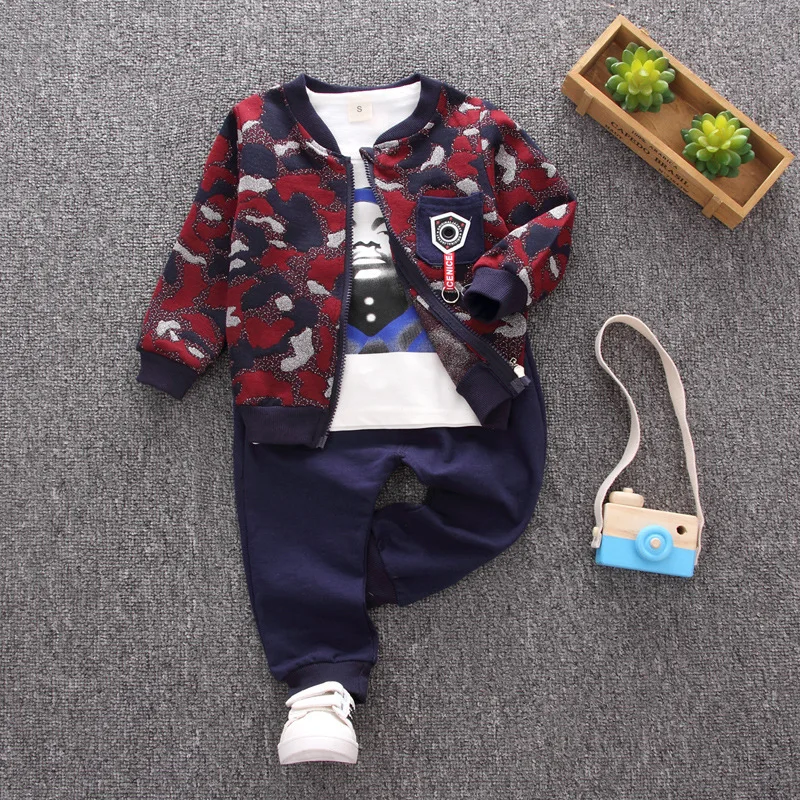 BibiCola 2018 spring and autumn new baby casual cardigan jacket set children's fashion printing cotton sweater 3 sets | Детская