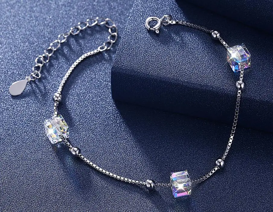 New 925 Sterling Silver Charm Beads Bracelet for Women crystal from austrian S925 bracelets Bangle Fine Jewelry girl Gift |