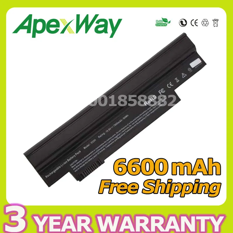 Apexway черный 6600 мАч 11 1 В для Acer Aspire One NAV50 532 532H AO532h 532G AO532G 533 UM09G31 UM09G41 UM09G51 UM09H31 UM09H36 -