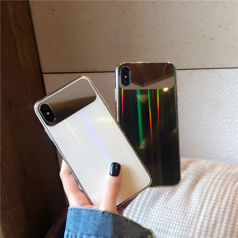 Модный Лазерный стеклянный чехол Aurora для iphone X XR XS Max женский 8 7 6 6s Plus | Мобильные