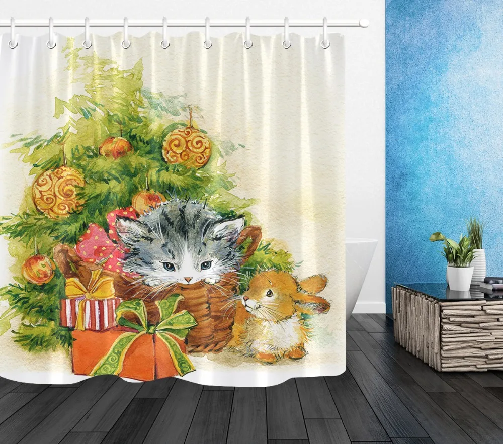 72 &quotРождественские подарки кошка и Кролик под дерево Ванная комната