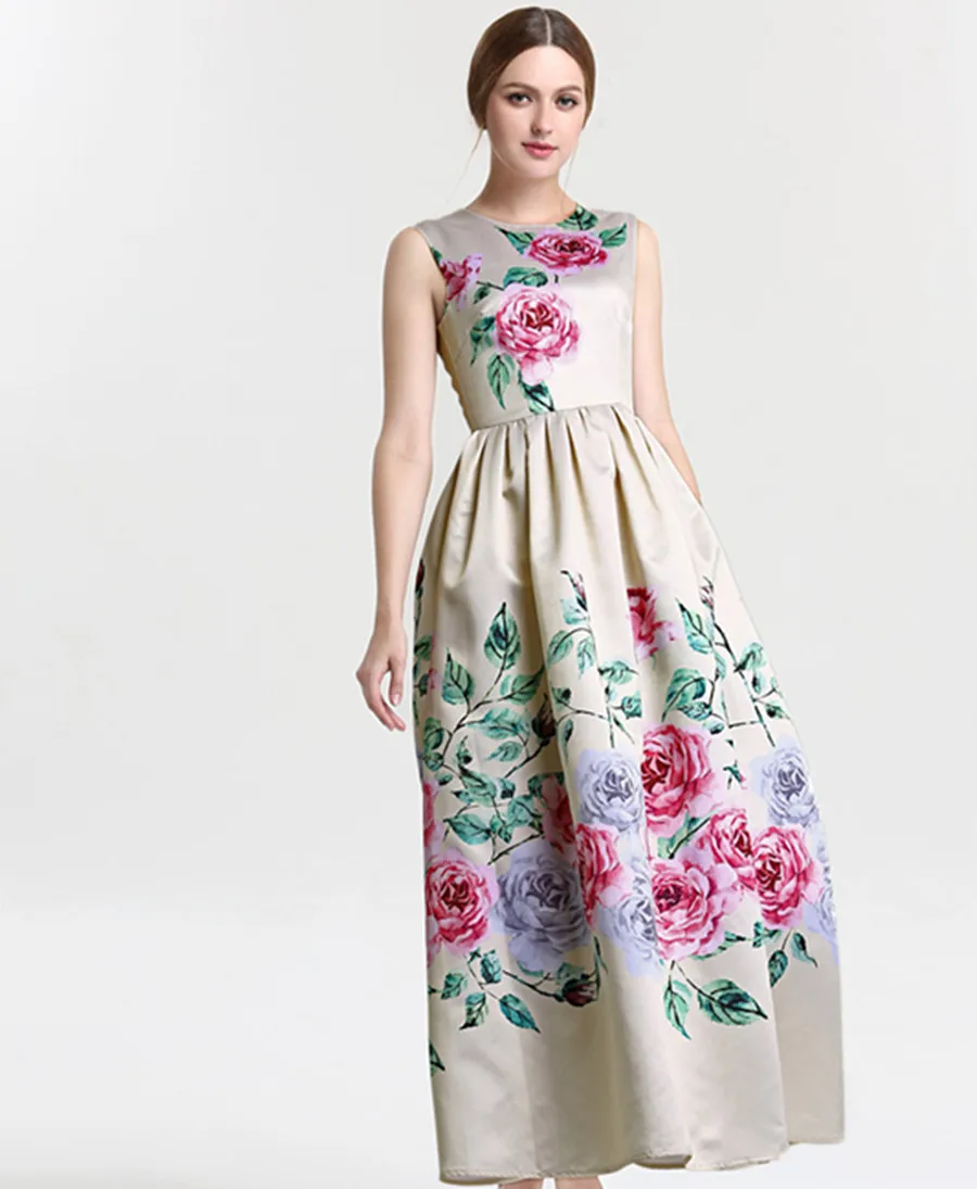 Для женщин Летняя мода плюс Размеры XXL без рукавов с цветочным принтом Макси