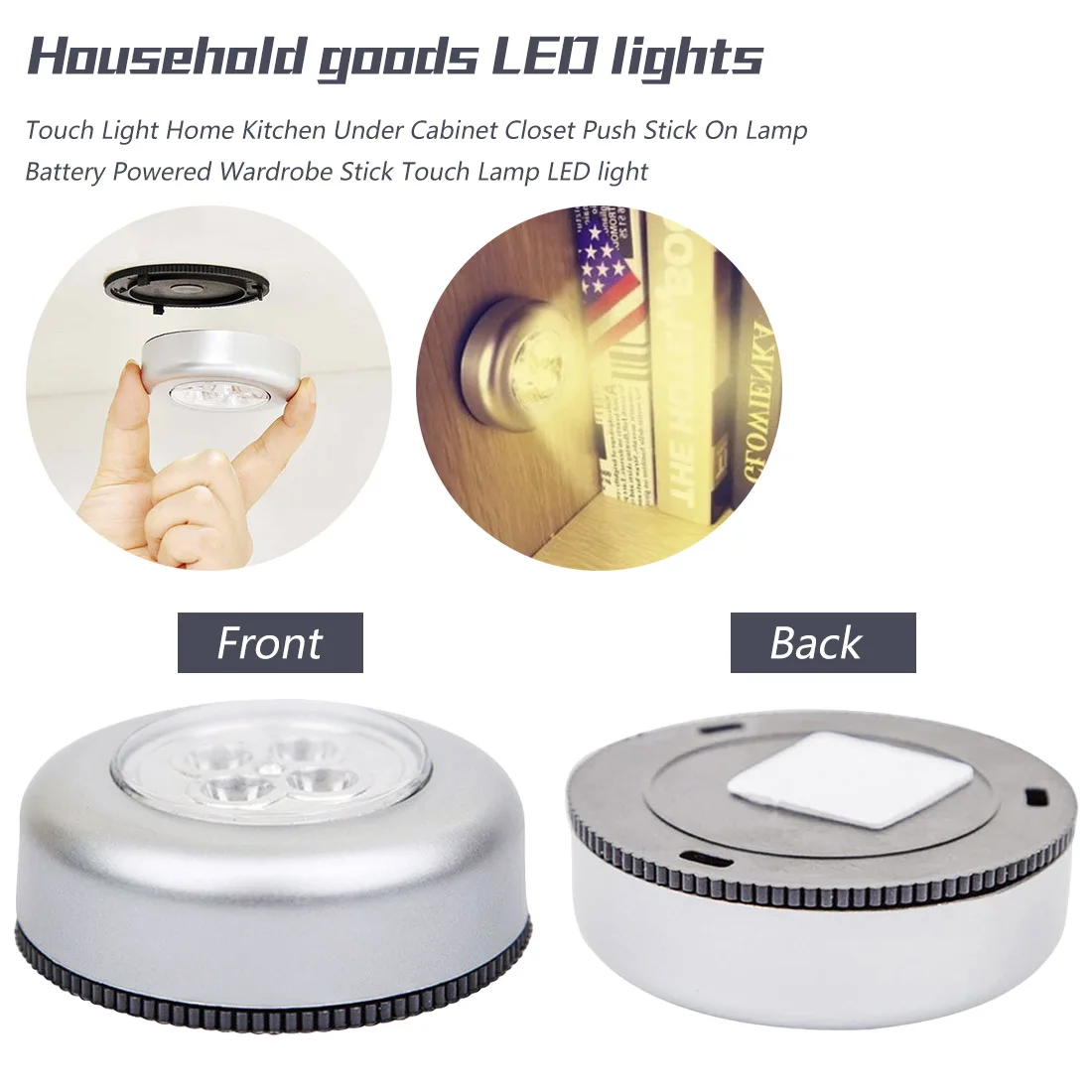 

3/4 LED Touch Light Home Kitchen Under Cabinet Closet Push Stick On Lamp Battery Powered Wardrobe Stick Touch Lamp LED light