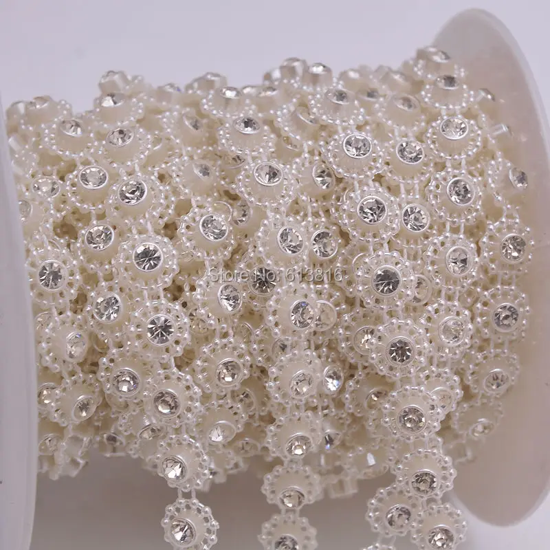 

10yards 10mm Ivory White Pearl Rhinestone Chain Trims Sewing Crafts Costume Applique