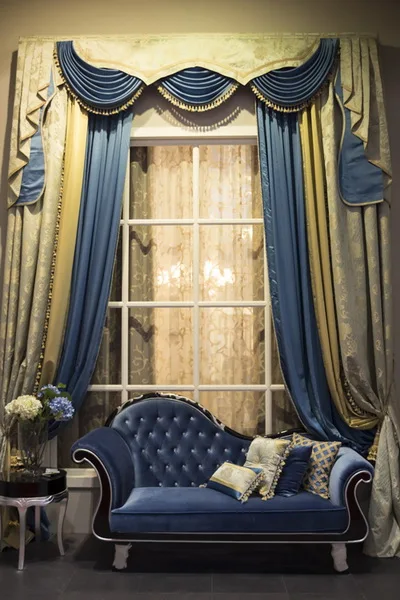 

Indoor Wedding Background Luxurious Blue Sofa Printed Art Fabric Background For Photo Studio