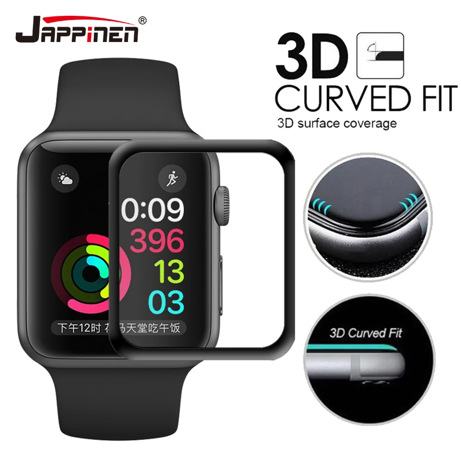 Яппинен 3D полное покрытие закаленное Стекло для наручных часов Apple Watch 38 мм, 42 мм, версия 1, 2, 3 Экран протектор для наручных часов Apple Watch 40 мм 44 мм серии 4