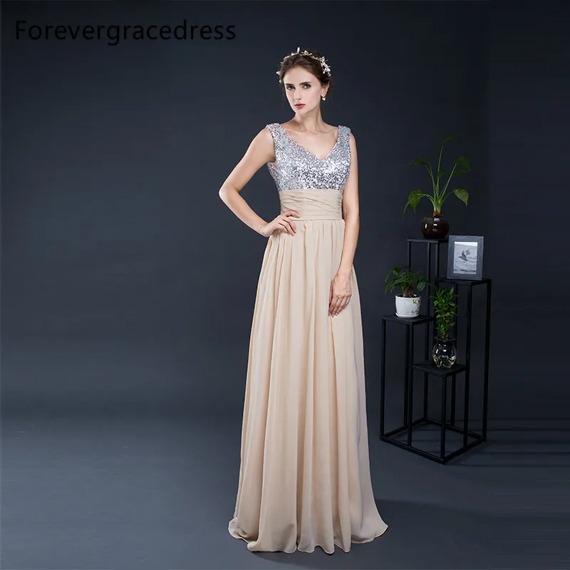 Forevergracedress Шампанское платье подружки невесты Новинка Длинные шифон Кружева на