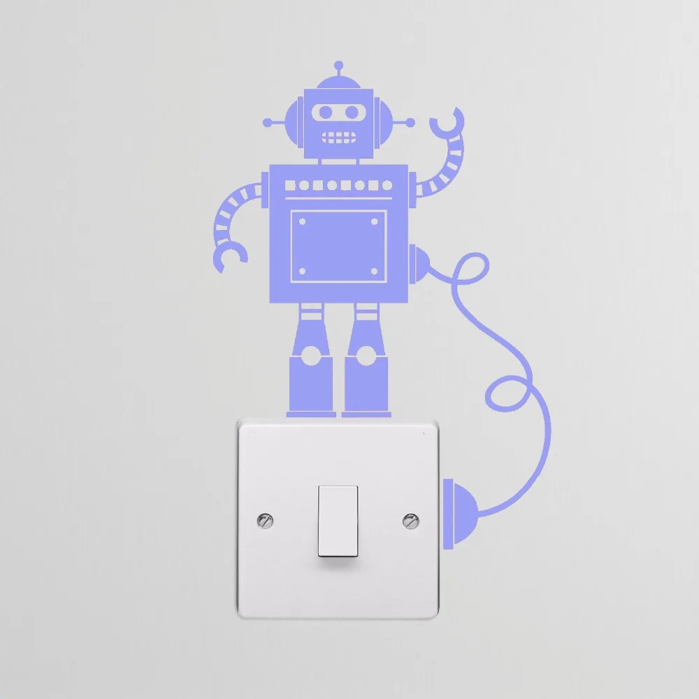12*17cm tall Tiny Robot Light Switch with Wire Decal Vinyl Wall Stickers Sticker Cool Boy Bedroom Decor Murals LC1295 | Дом и сад