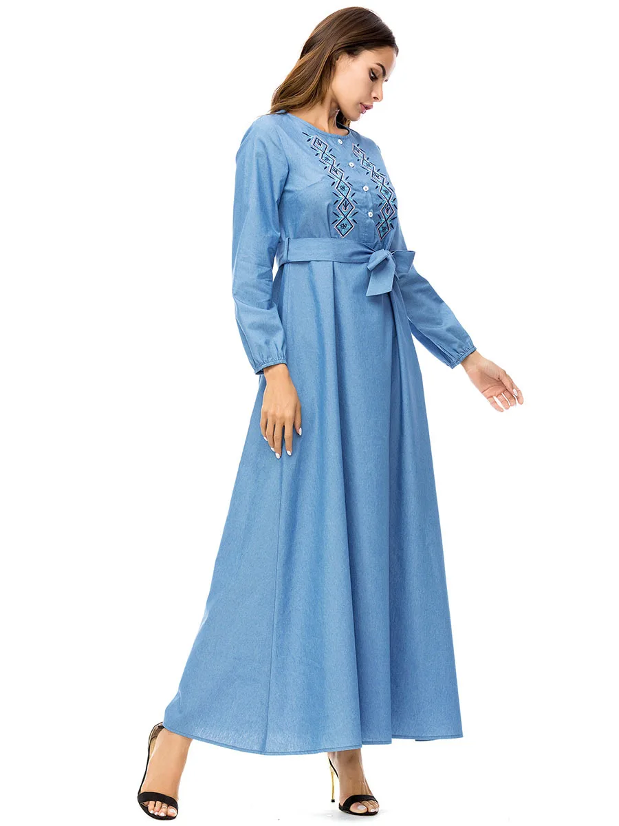 Длинное платье в богемном стиле мусульманская одежда повседневные джинсы Макси