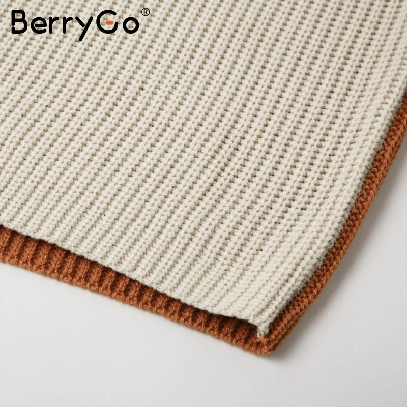 BerryGo водолазкаПовседневная пуловер джемпер Лоскутная водолазка женские с длинным рукавом корейский пуловер джемпер Уличная женская одежда свитер