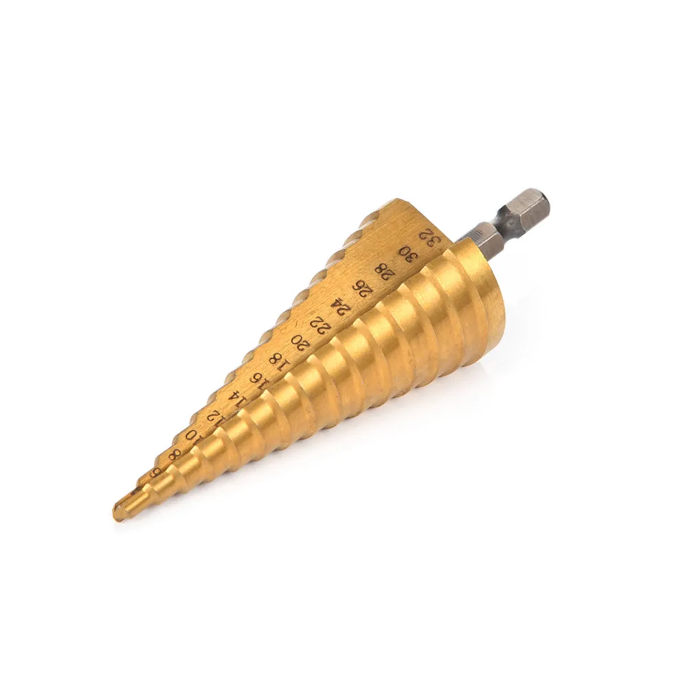 4 32 mm Hexagonal Titanium Step Cone Drill Bit Hole Cutter HSS4241 Stepped For Sheet Metal Free Shipping|step drill|step cone drillcone drill |