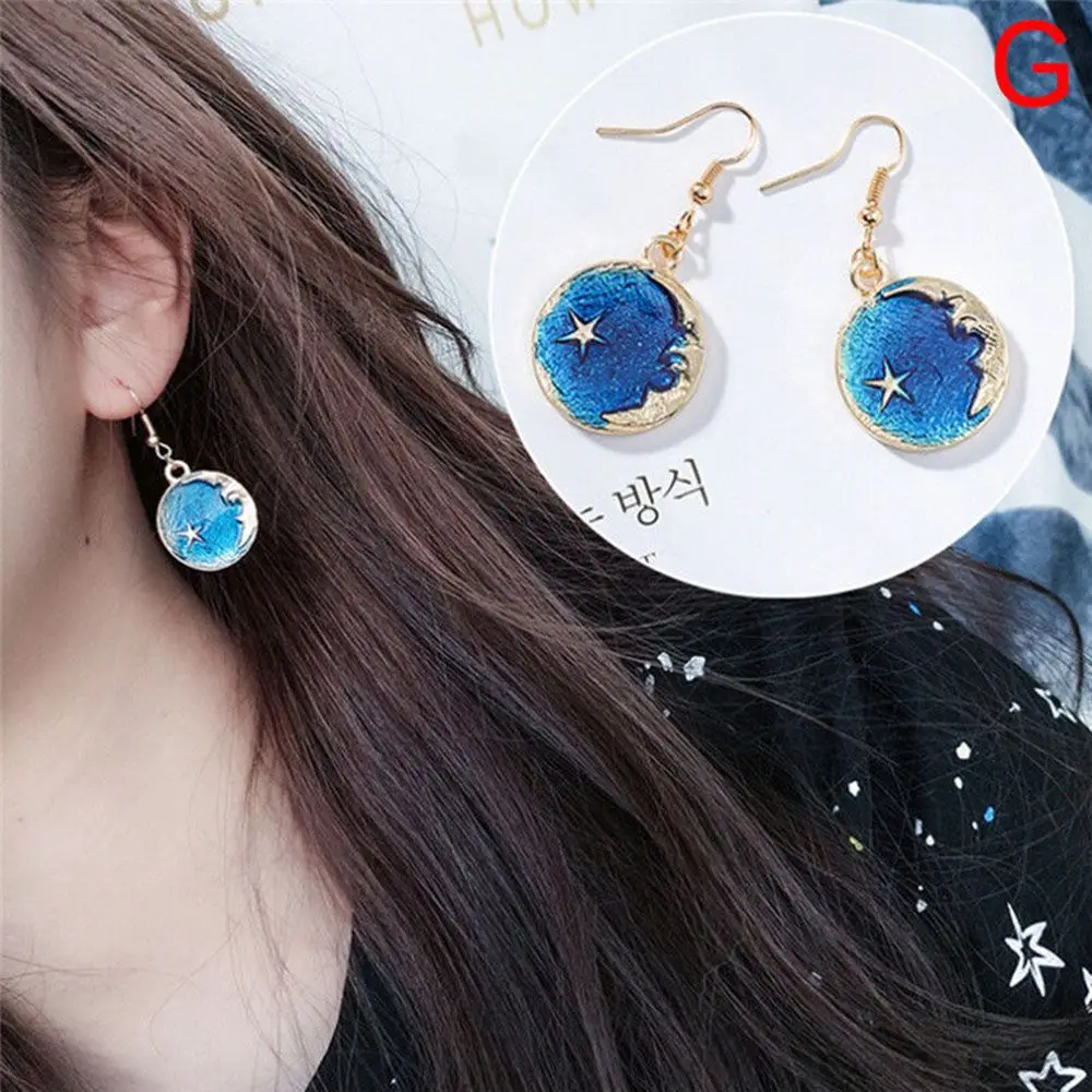 

Trendy Sweet Girl Japanese Blue Star Moon Asymmetry Geometry Long Earrings Dangle Earrings for Fashion Women Jewelry Accessorie