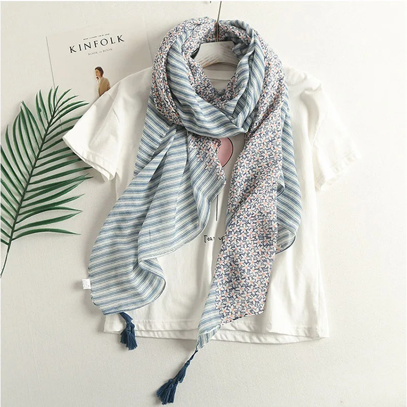

Special Offer! Women's Fashion Long Scarf Autumn Vintage Flora Striped Scarf Shawl Pashmina 100*180cm