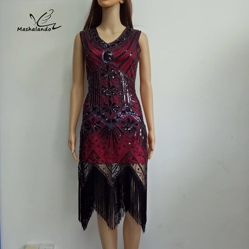 Платье С Блестками Бисером v образным вырезом и кисточками длинное черное