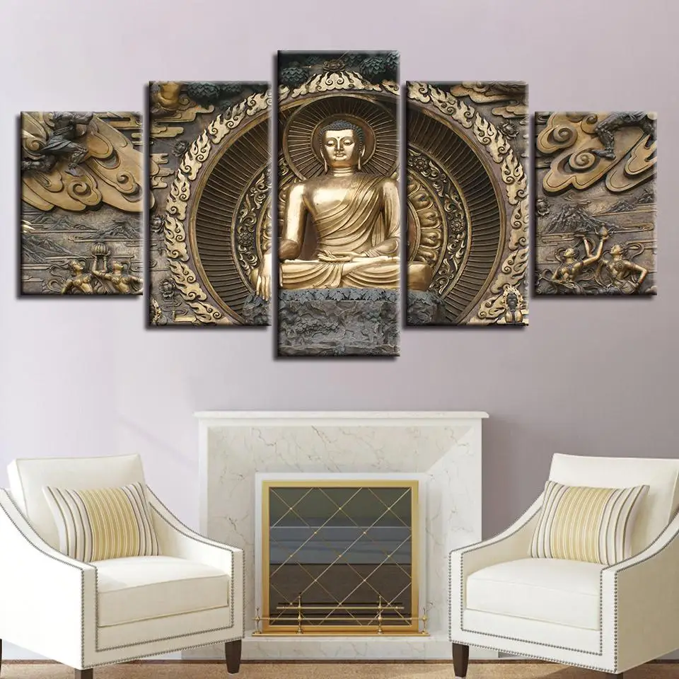 5 панелей холст картины Будды Стены Искусство Картины Печать на холсте плакат