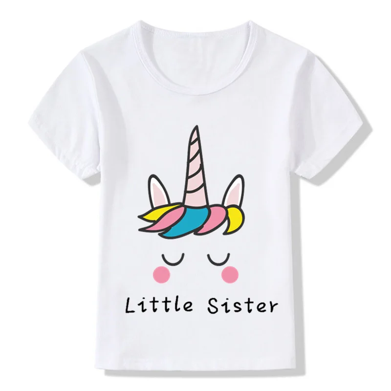 Детские летние топы Детская футболка с принтом Big Sister Одежда единорогом для