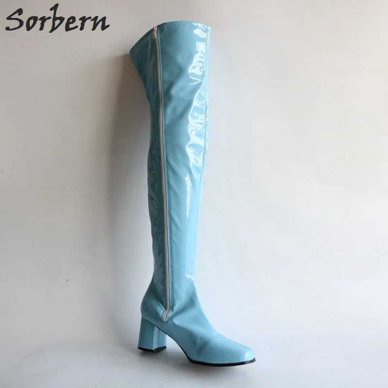 Sorbern Custom расклешённые сапоги женские квадратные носки 70 S GOGO сапоги женские до середины бедра высокие сапоги блочный каблук старинная обувь на квадратном каблуке
