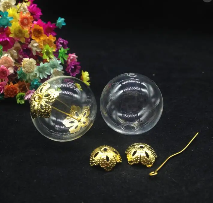 20sets 30mm round glass globe bubble with 2-3mm double hole vial wish bottle jewelry DIY pendant necklace accessory |
