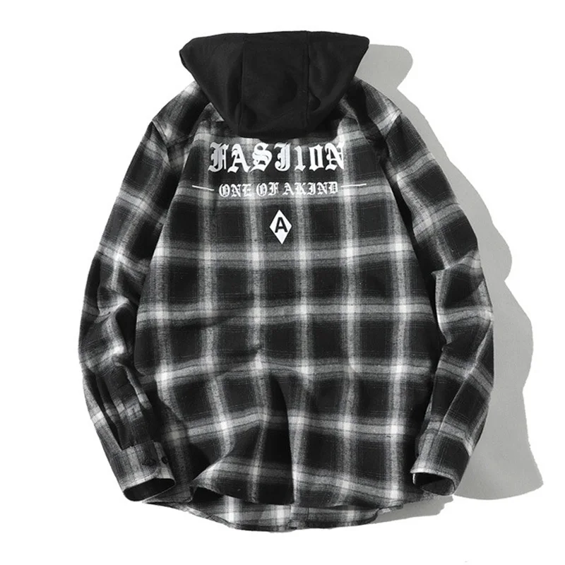 Рубашка мужская повседневная в клетку модная блуза с длинным рукавом