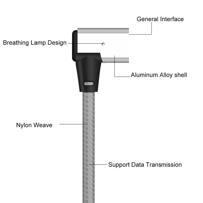 1/2/3 м 90 градусов LED Micro USB Магнитный зарядный кабель быстрая передача для телефонов
