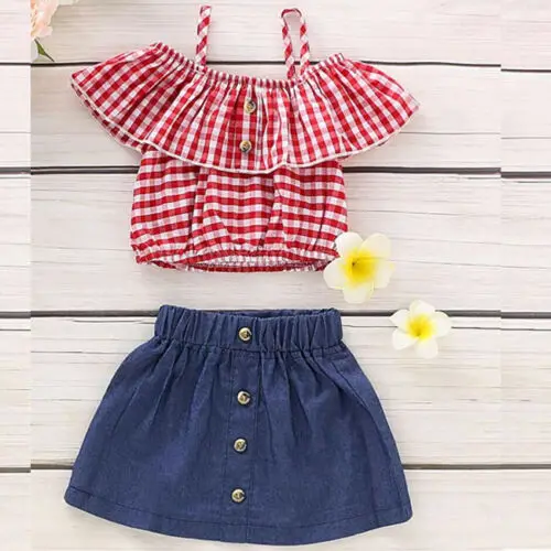 Toddler Kids Baby Girls Summer Outfits Clothes T-shirt Tops+Skirt Dress 2PCS Set | Детская одежда и обувь