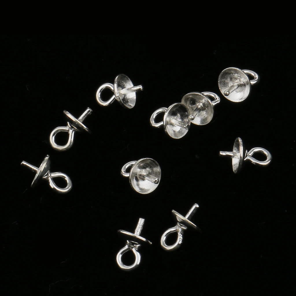 20 Pieces 925 Sterling Pendant Clasp Pearl Bail Pins Half Drilled Jewelry Making Connector for Pendants 4mm 5mm | Украшения и