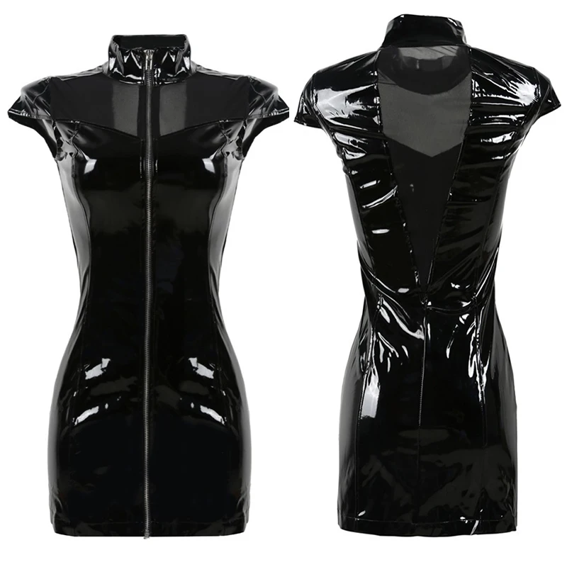 Черное Сетчатое виниловое ПВХ Кожаное лоскутное привлекательное латексное