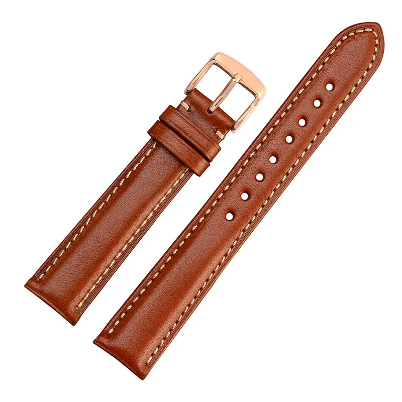 Rose Gold-B Ремешок WOCCI из натуральной кожи 18 мм, 20 мм, 22 мм, винтажный ремешок для часов, коричневый ремешок для часов, браслет из розового золота - Цвет ремешка: Rose Gold-B