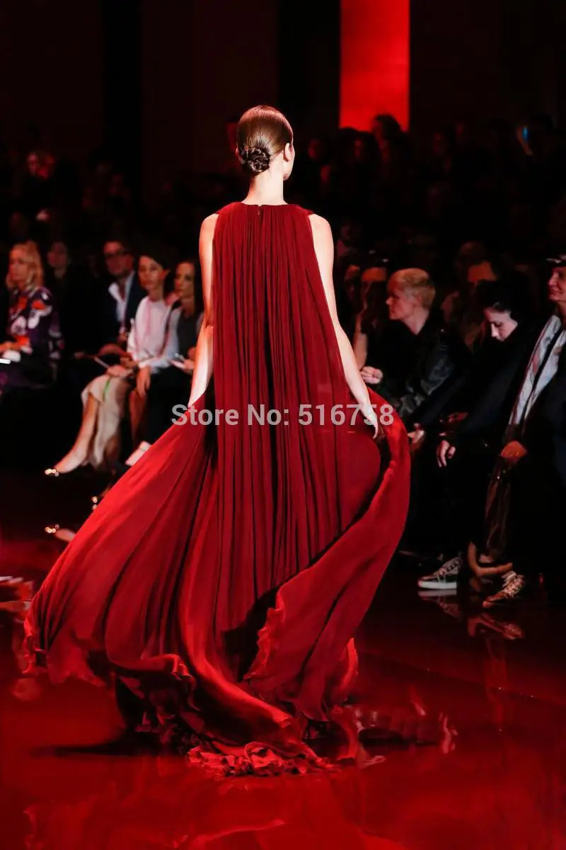 Custom Made Pleated Bodice Gathered Skirt Party Wear Flowing Chiffon Prom Dress Burgundy Wine Elie Saab Evening Dresses 2018 | Свадьбы и
