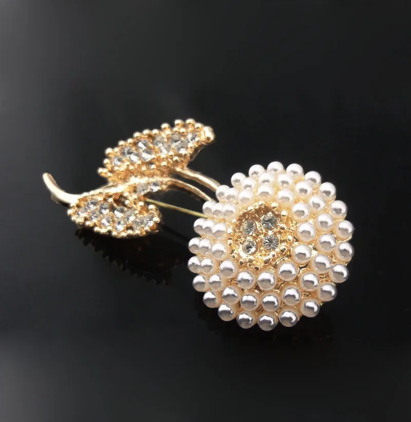 Новый тренд моды горный хрусталь лист имитация жемчуга Круглый цветок брошь