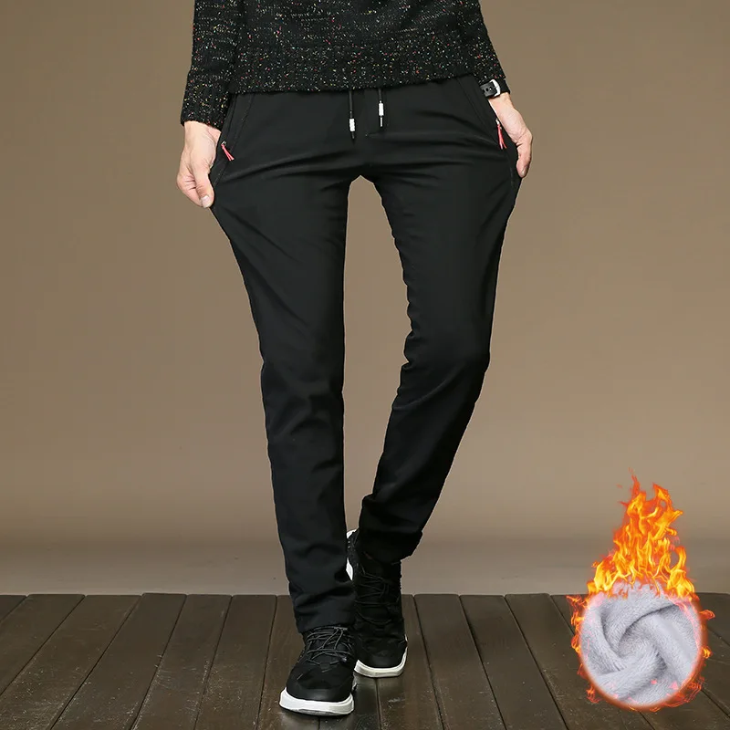 Мужские Зимние флисовые брюки 2018 корейские повседневные узкие теплые для мужчин