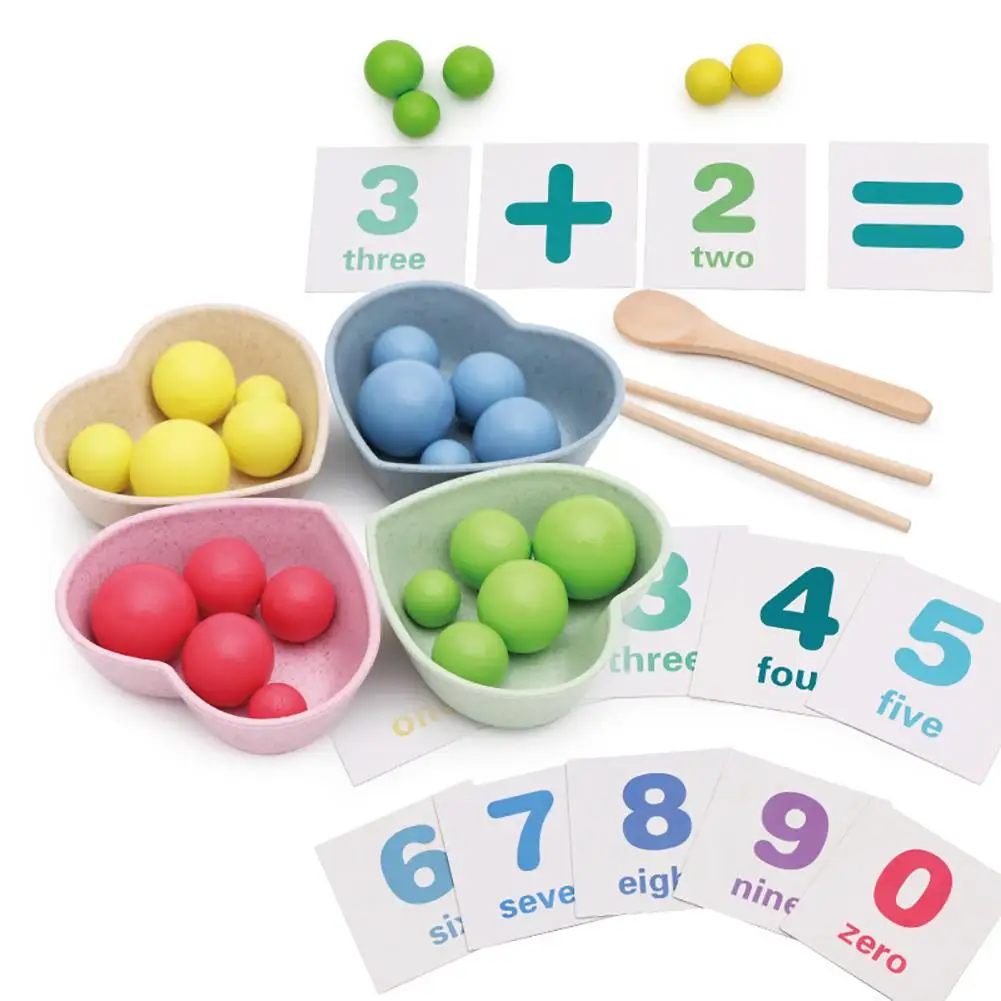 

Wooden Beads Chopsticks Spoon Bowl Math Cards Color Learning Education Kids Toy