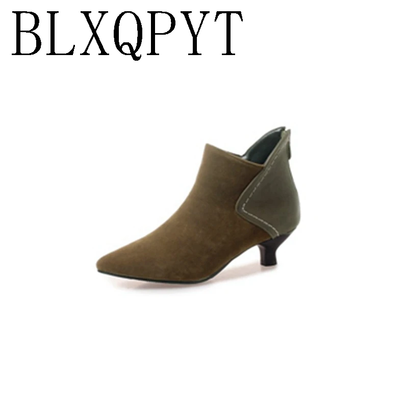 BLXQPYT/Новинка Модные женские ботильоны на низком каблуке сезон осень-зима Ботинки