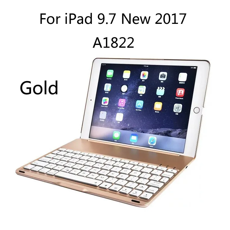 7 цветов светильник с подсветкой беспроводной Bluetooth клавиатура чехол для iPad 9,7 A1822 A1823 A1893 A1954+ стилус+ пленка - Цвет: Gold