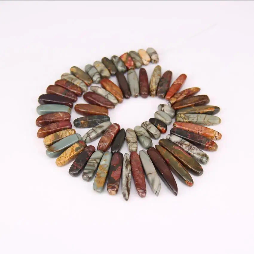 

Picasso Stones Top Drilled Double Stick Points Loose Beads strand,Raw Stone Graduated Slice for Necklace Findings Supplies