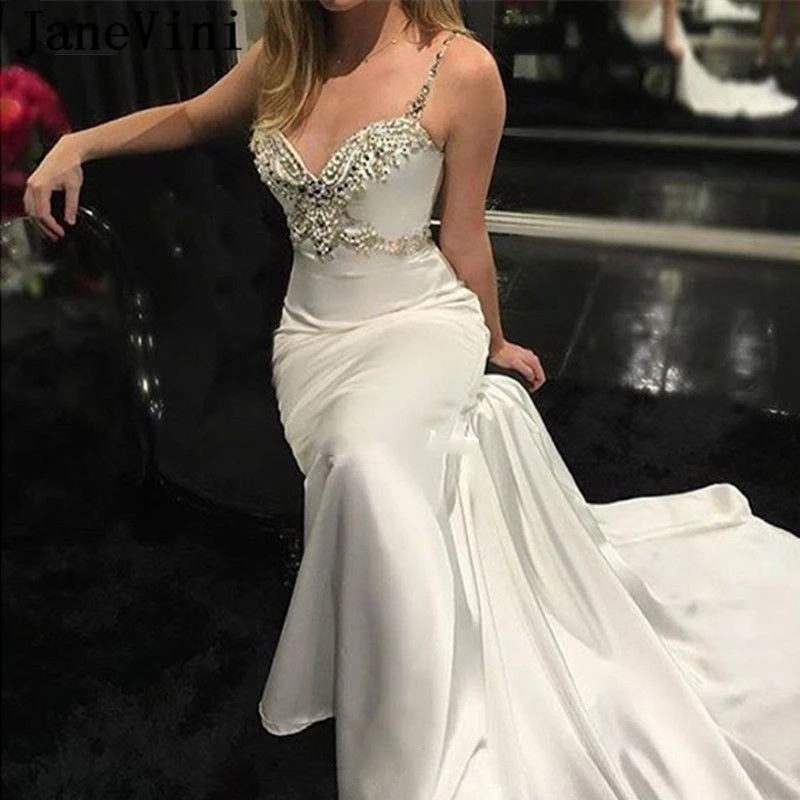 

JaneVini Sexy Long Wedding Dresses Mermaid Bridal Dress 2021 Strapless Beading Satin Plus Size Korean Dress Vestido Novia Sirena
