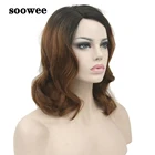 Искусственные волосы Soowee, парик с эффектом омбре от черного до коричневого цвета, волнистые искусственные волосы среднего размера, женские парики для косплея