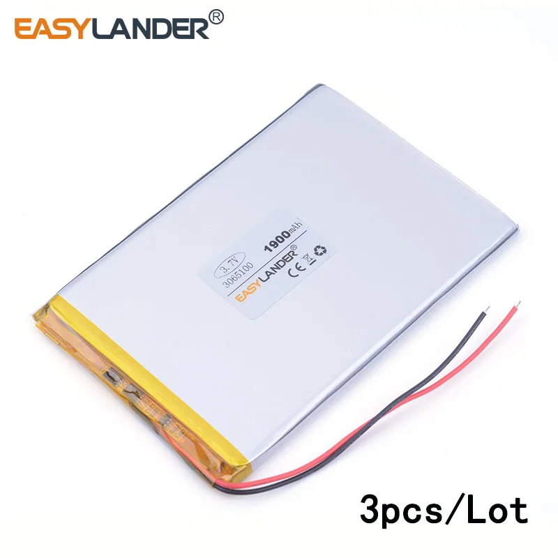 

3pcs/Lot 3.7 V 3065100 1900mAh Polymer lithium ion battery can be customized wholesale CE FCC ROHS MSDS quality certification