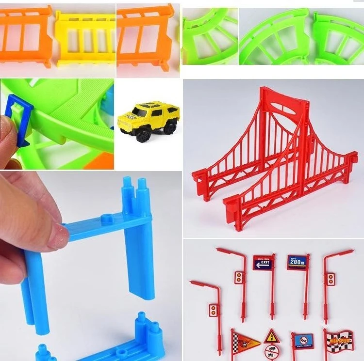 DIY 3D электрический гоночный вагон для детей Детский Железнодорожный трек гоночный Дорожный транспорт строительный комплект пазов с цветной коробкой