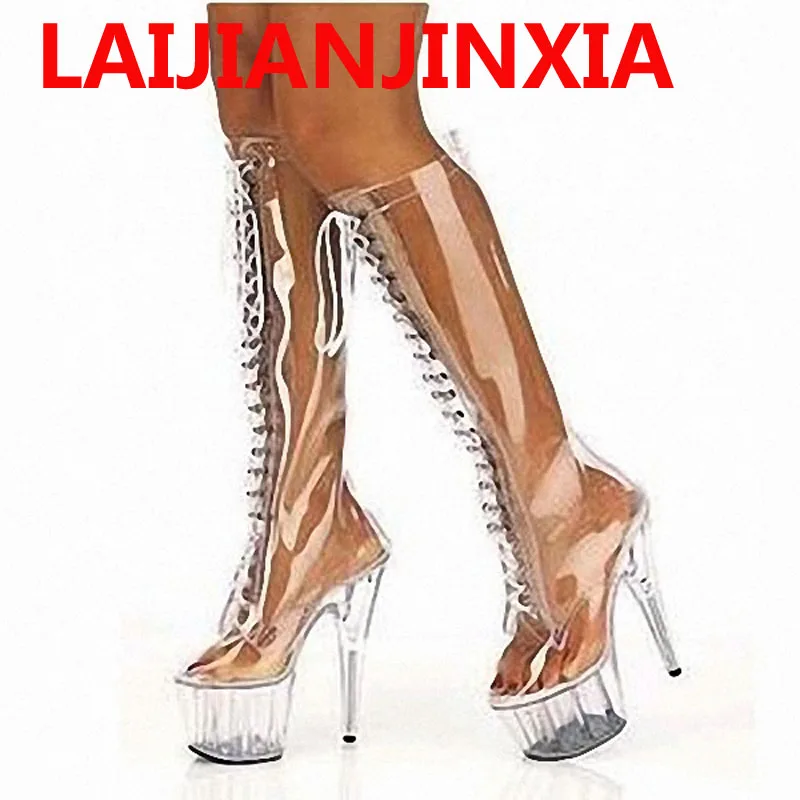 LAIJIANJINXIA High Heels PU Leather Paryt Queen Night Club Boots Dance Shoes Lace Up Women Shoes Platform Sexy Boots B-029