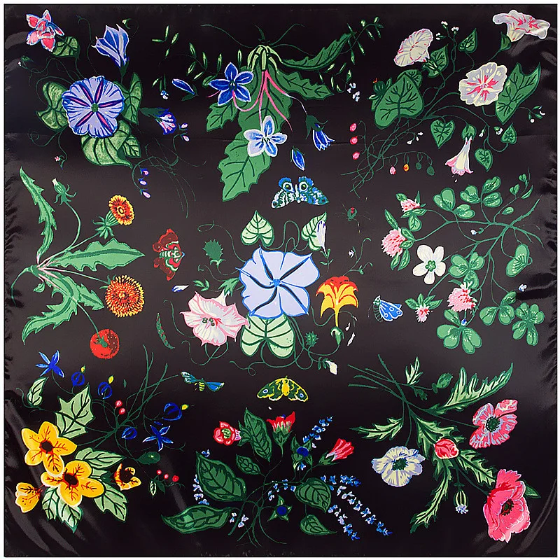 

MENGLINXI 90cm*90cm 2023 New Brand Shawl Twill Women Silk Scarf Morning Glory Print Square Scarves Wraps Fashion Hijab Headband