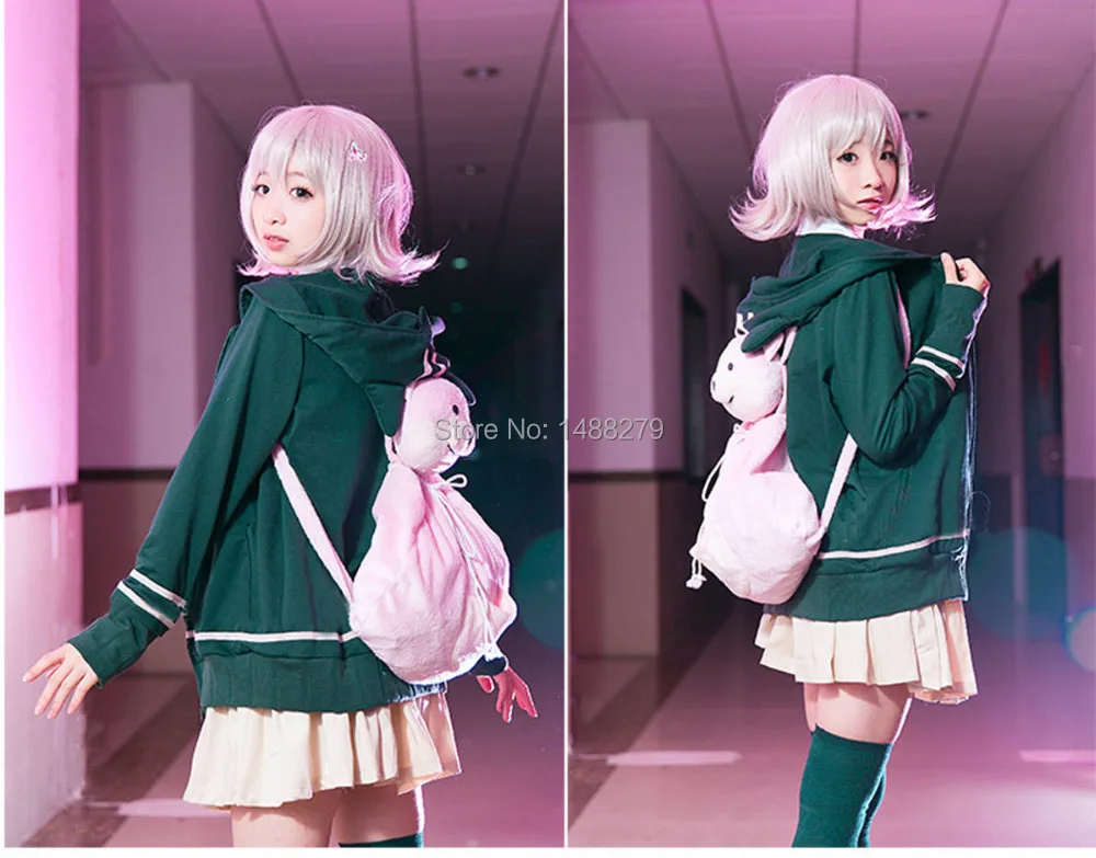 Аниме Dangan Ronpa Nanami Косплей chiaki костюм пальто темно зеленый хлопок на молнии
