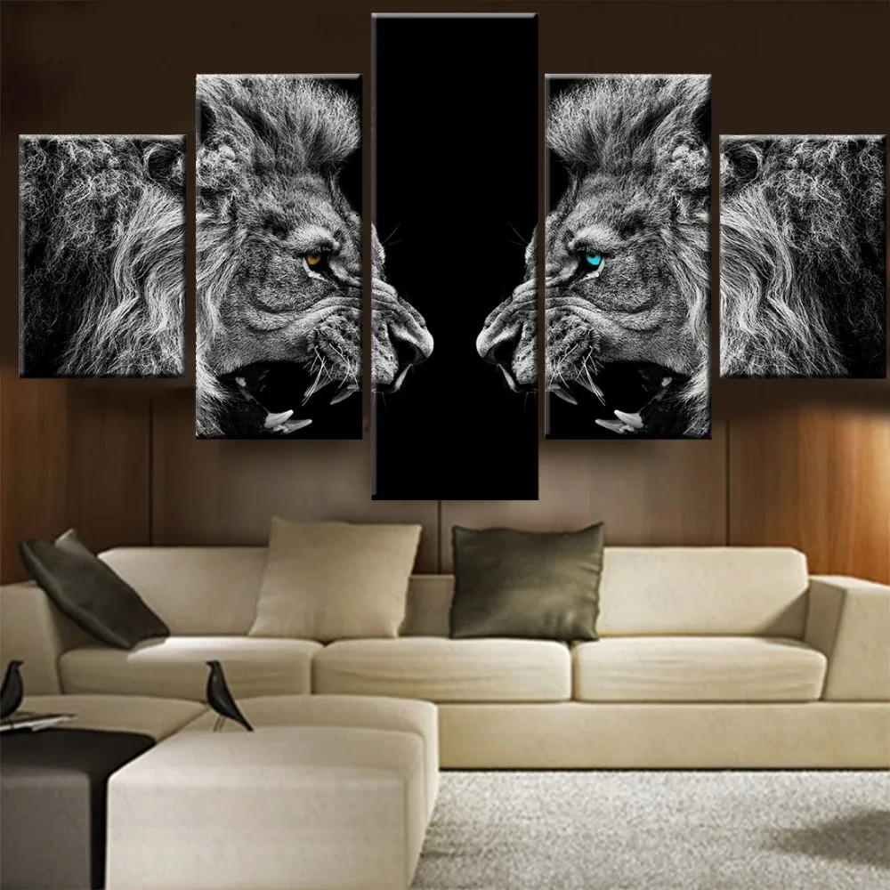 

Top Fashion Real Cuadros 5 Pieces Roaring For Lions Canvas Painting Decoration Picture Print Wall Art Decorative